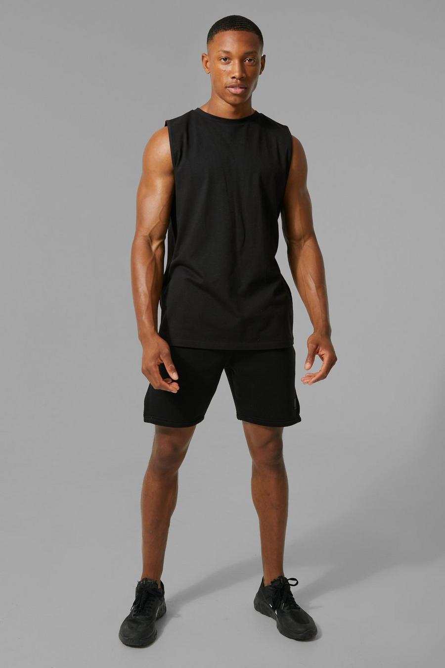 Man Active Tantkop und Shorts-Set, Black noir