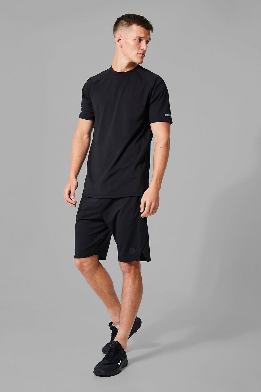 Black schwarz Tall Man Active T Shirt & Short Set