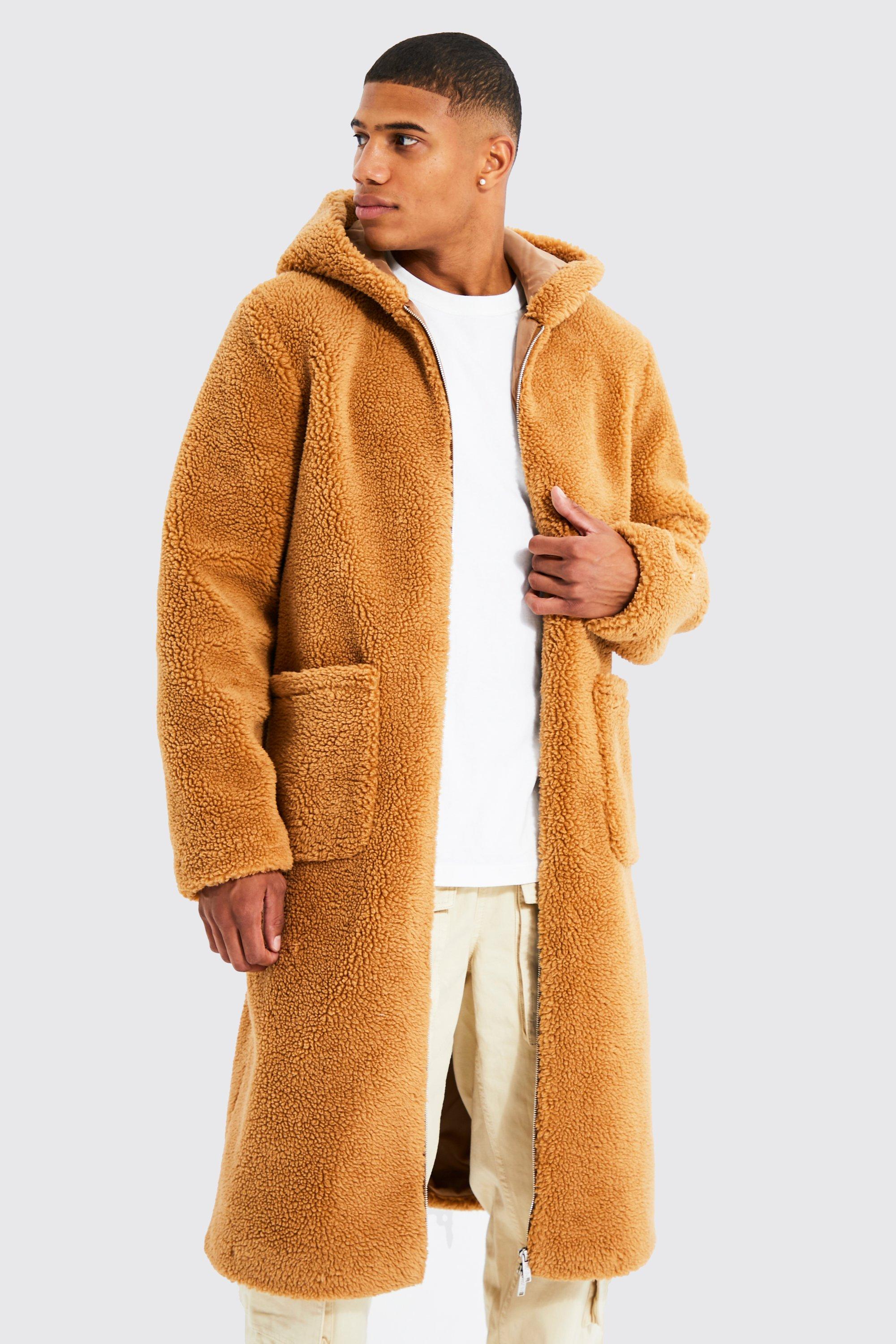 Manteau long en polaire à capuche