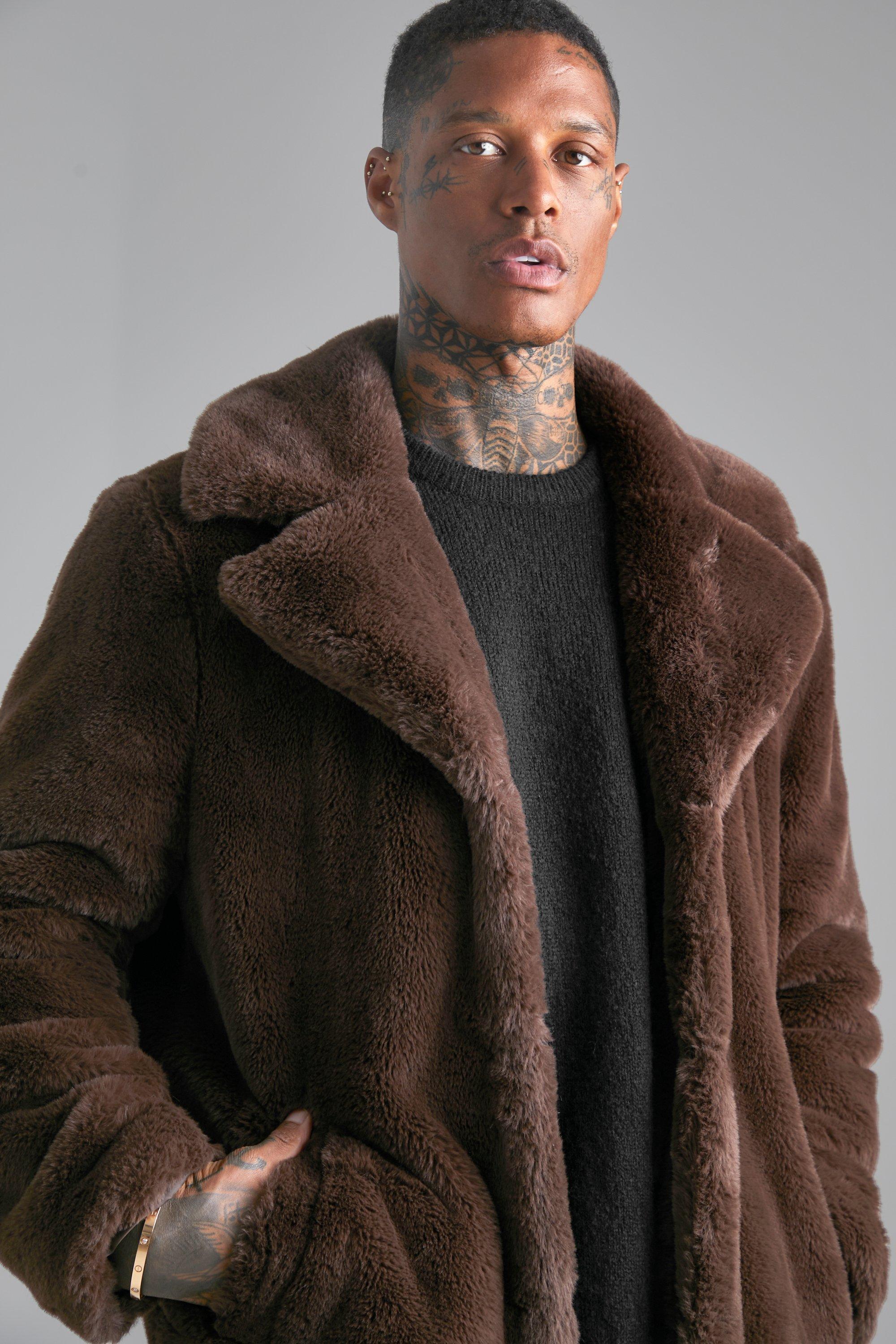 Long fur hot sale coat mens