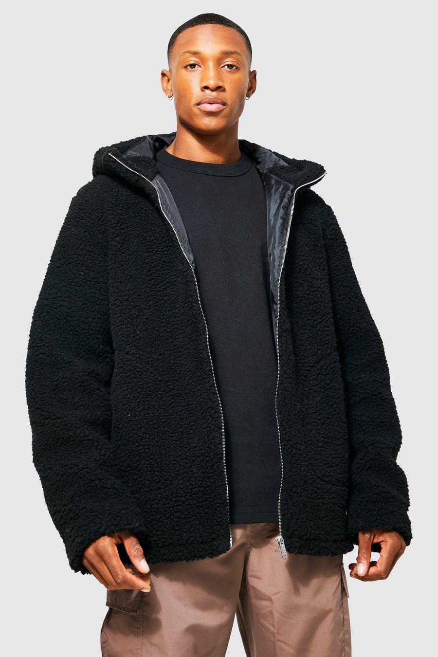 Borg Zip Through Hooded Jacket | boohoo