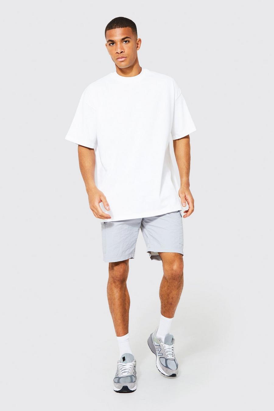 Grey Womens Clothing Shorts Cargo shorts Boohoo Oversized Man Tape T-shirt & Cargo Short Set in Grey Marl 