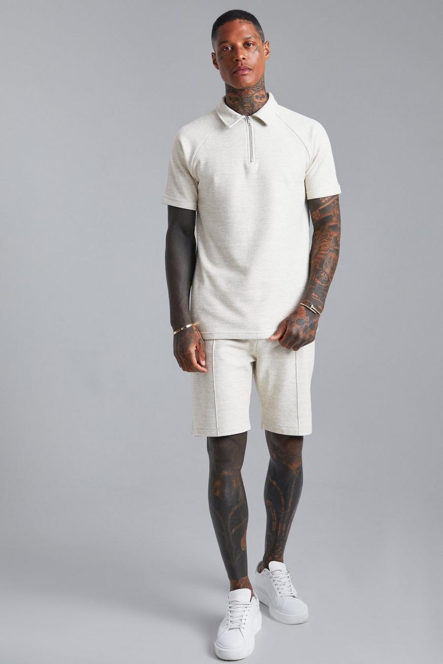 Stone Pique Zip Polo & Pintuck Short Set image number 1