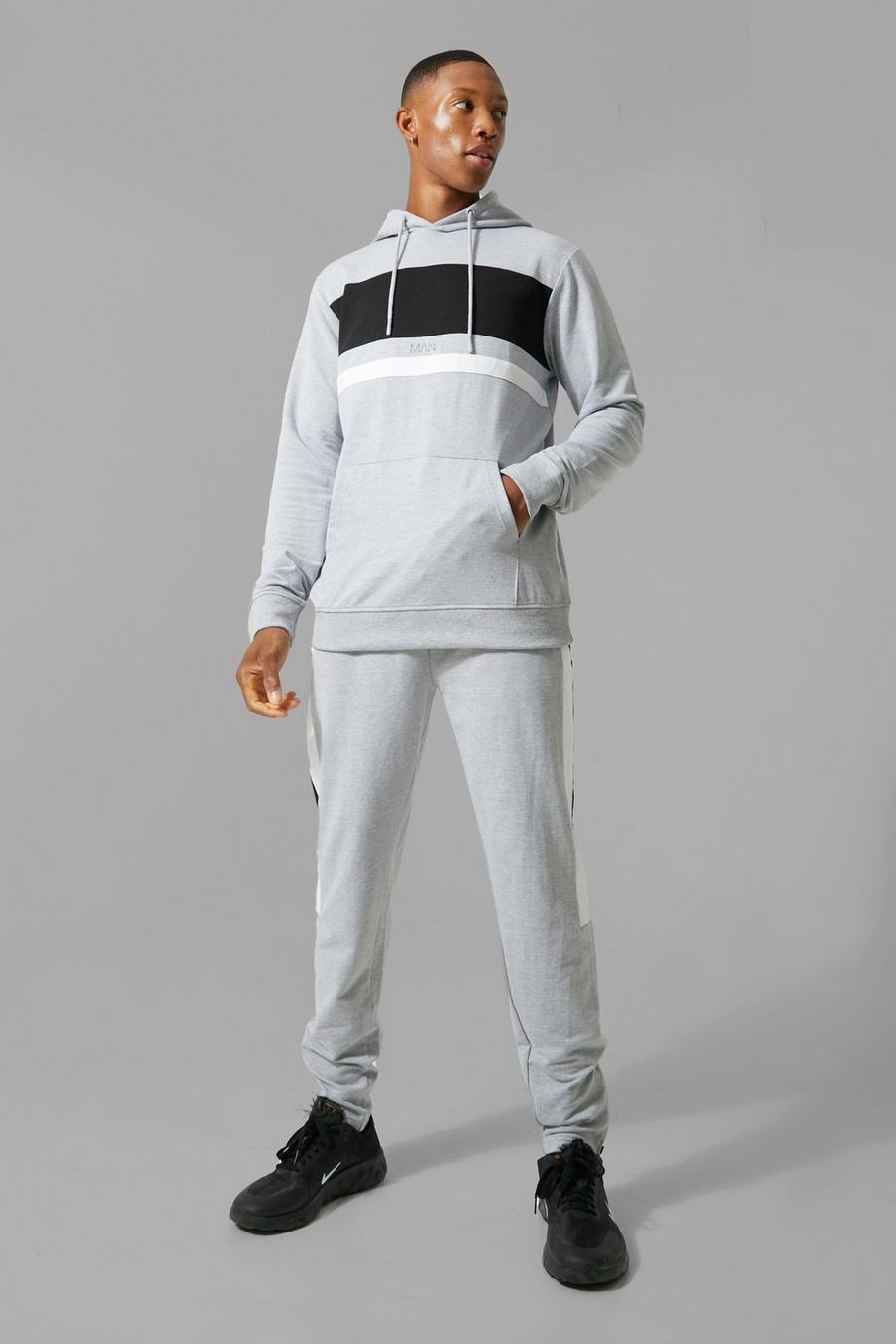 Grey marl Man Active Chest Panel Hooded Tracksuit image number 1