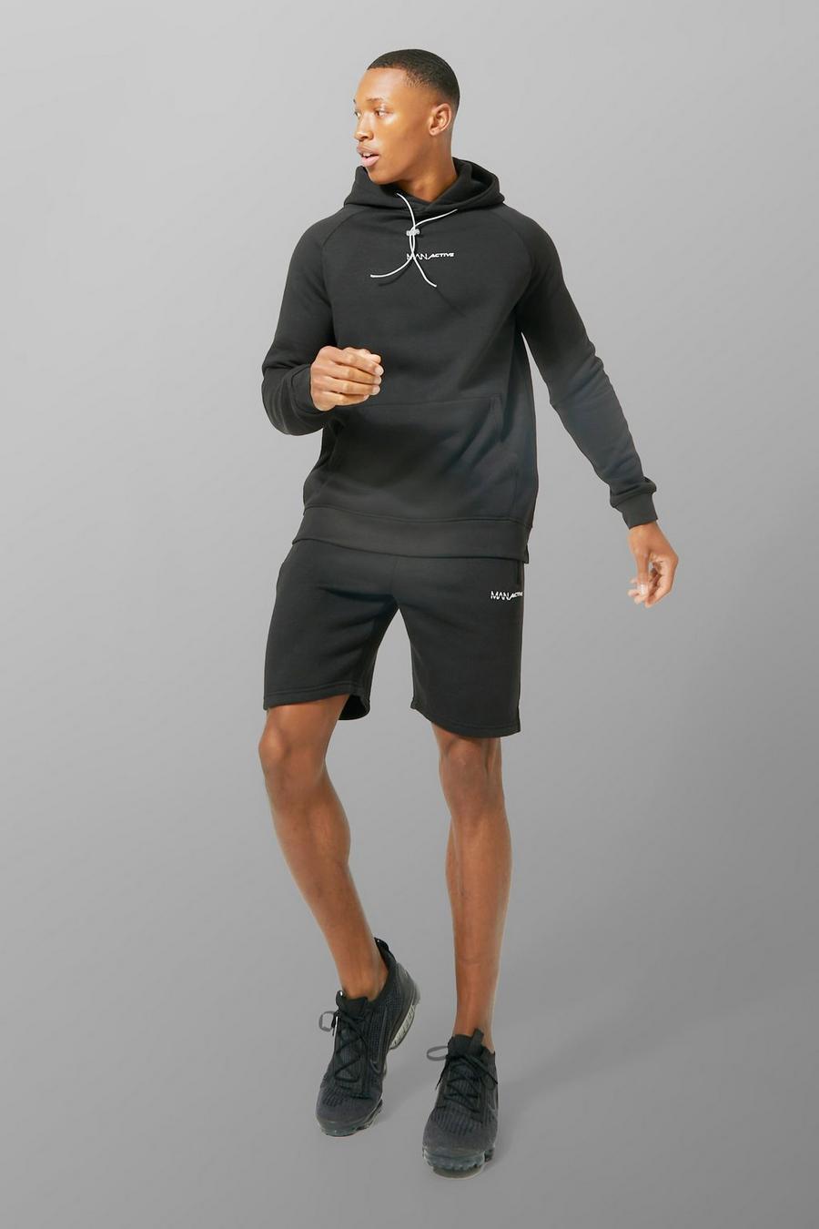 Black Man Active Toggle Hoodie And Short Set image number 1