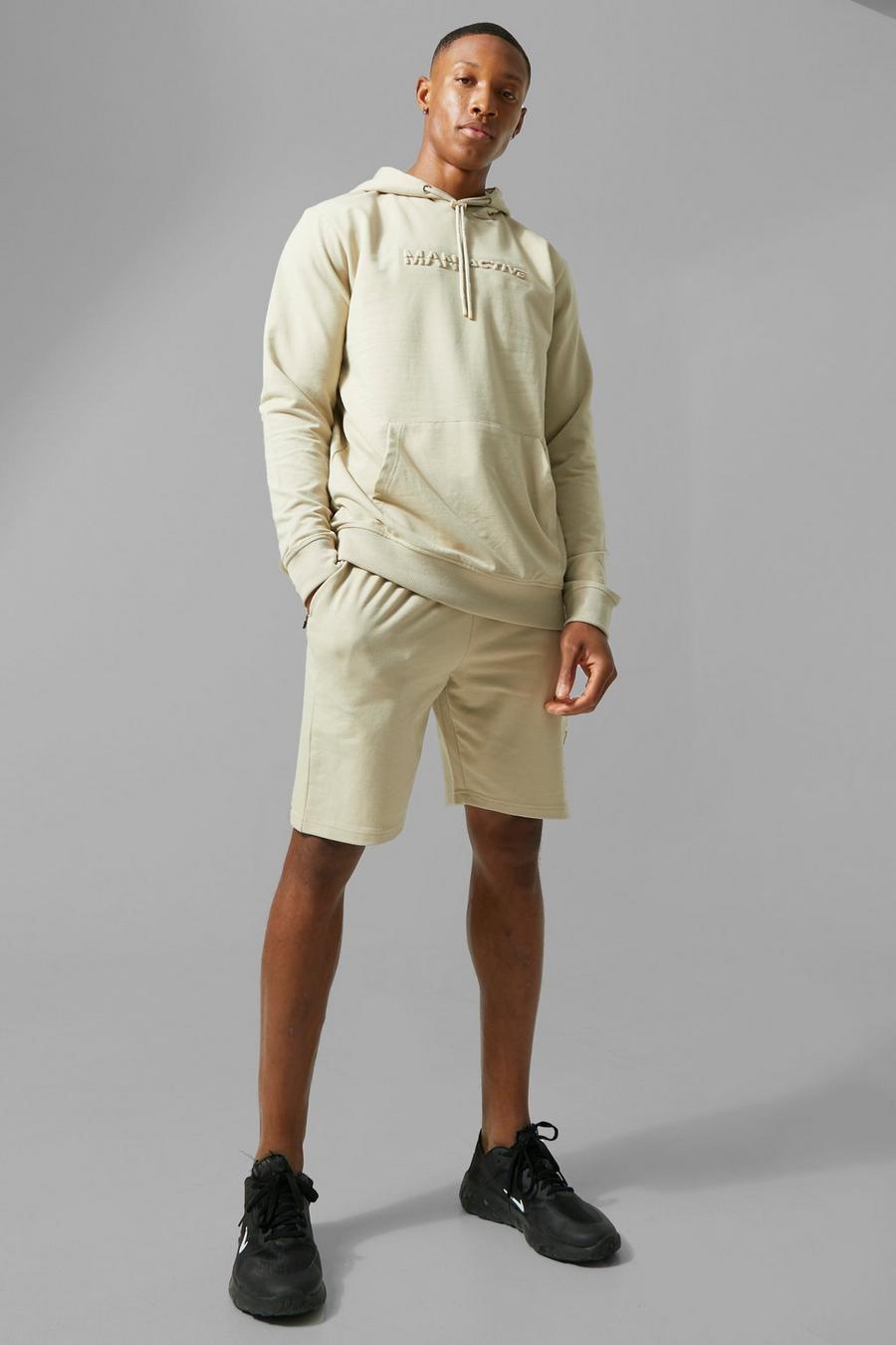 Taupe Man Active Embossed Short Tracksuit image number 1