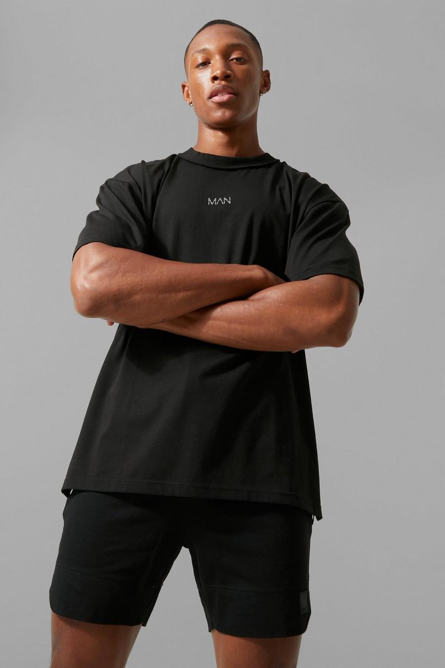 Black MAN Active Gym Oversized T-Shirt with Seam Detail image number 1