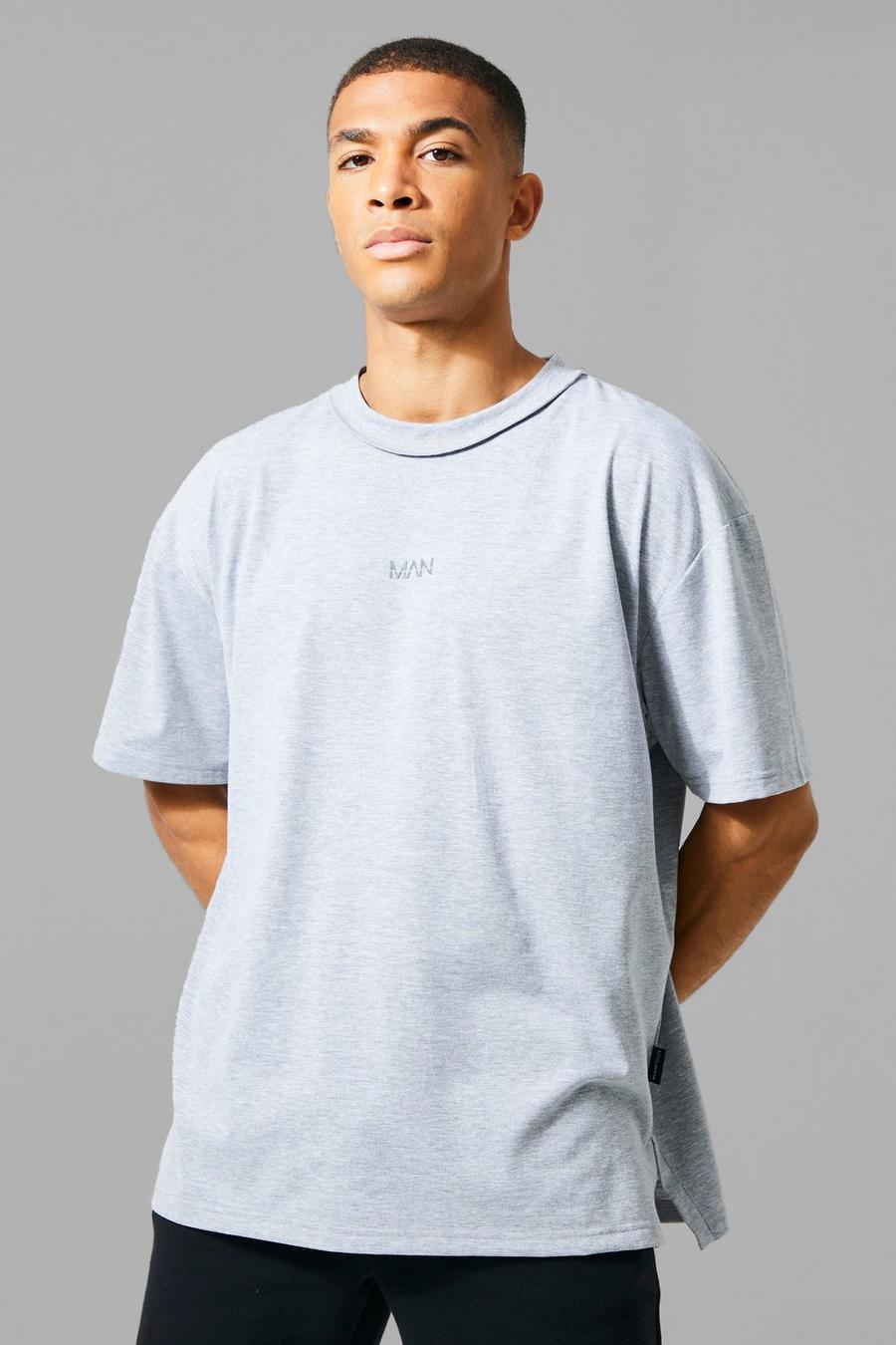 Grey marl MAN Active Gym Oversized T-Shirt with Seam Detail