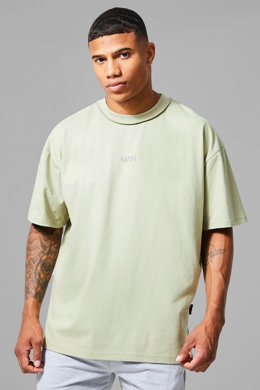 Sage vert Man Active Oversized Fitness T-Shirt Met Naaddetail