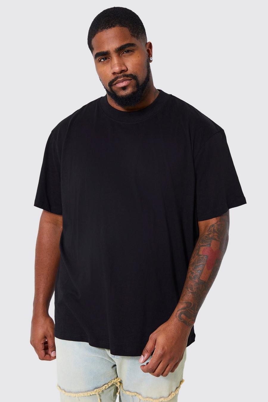 T-shirt comoda Plus Size Basic con girocollo esteso, Black nero