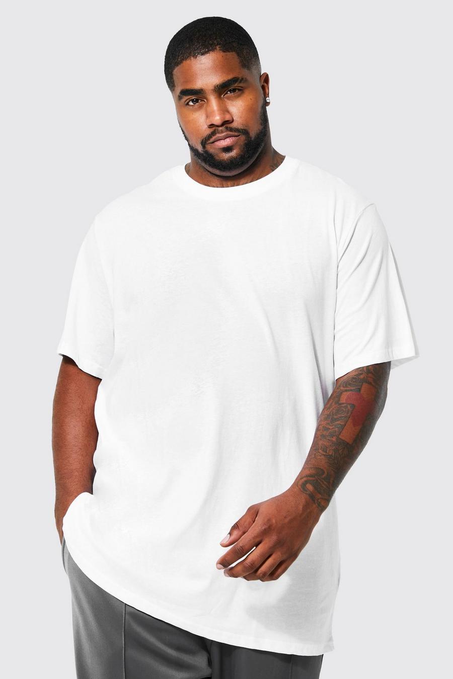 Grande taille - T-shirt ample long à col rond, White blanc
