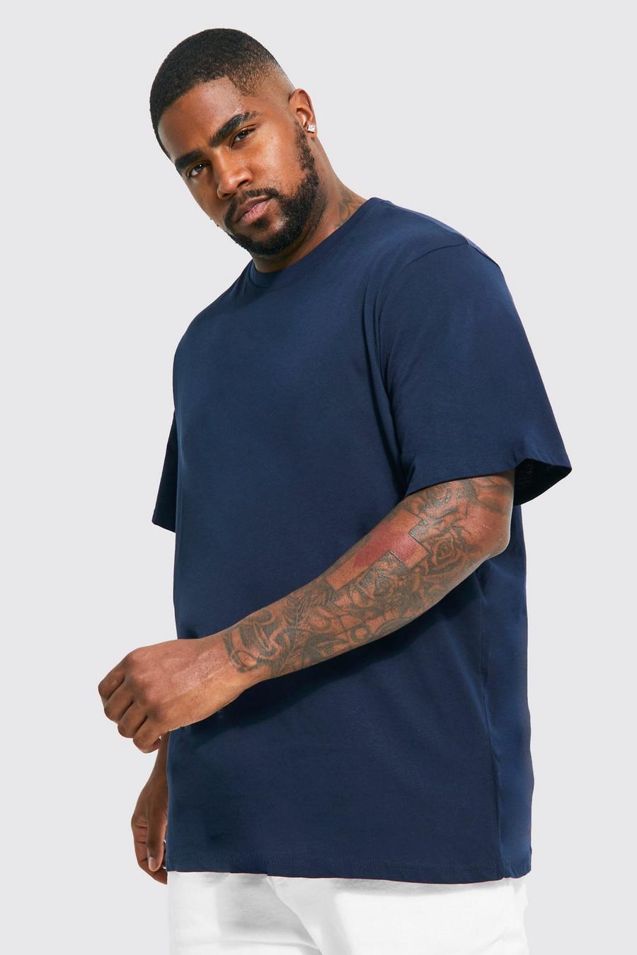 T-shirt lunga Plus Size Basic a girocollo, Navy blu oltremare