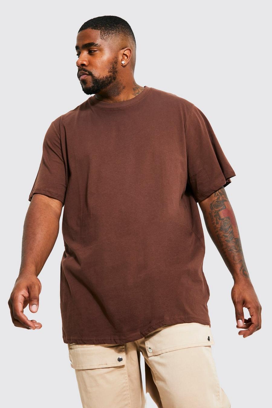 Camiseta Plus básica larga con cuello de caja, Chocolate marrón