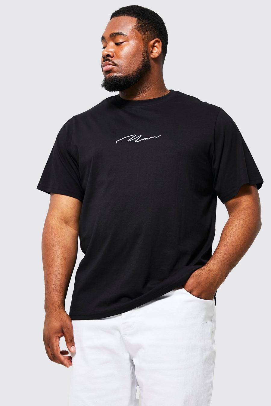 T-shirt Plus Size con scritta Man, Black nero