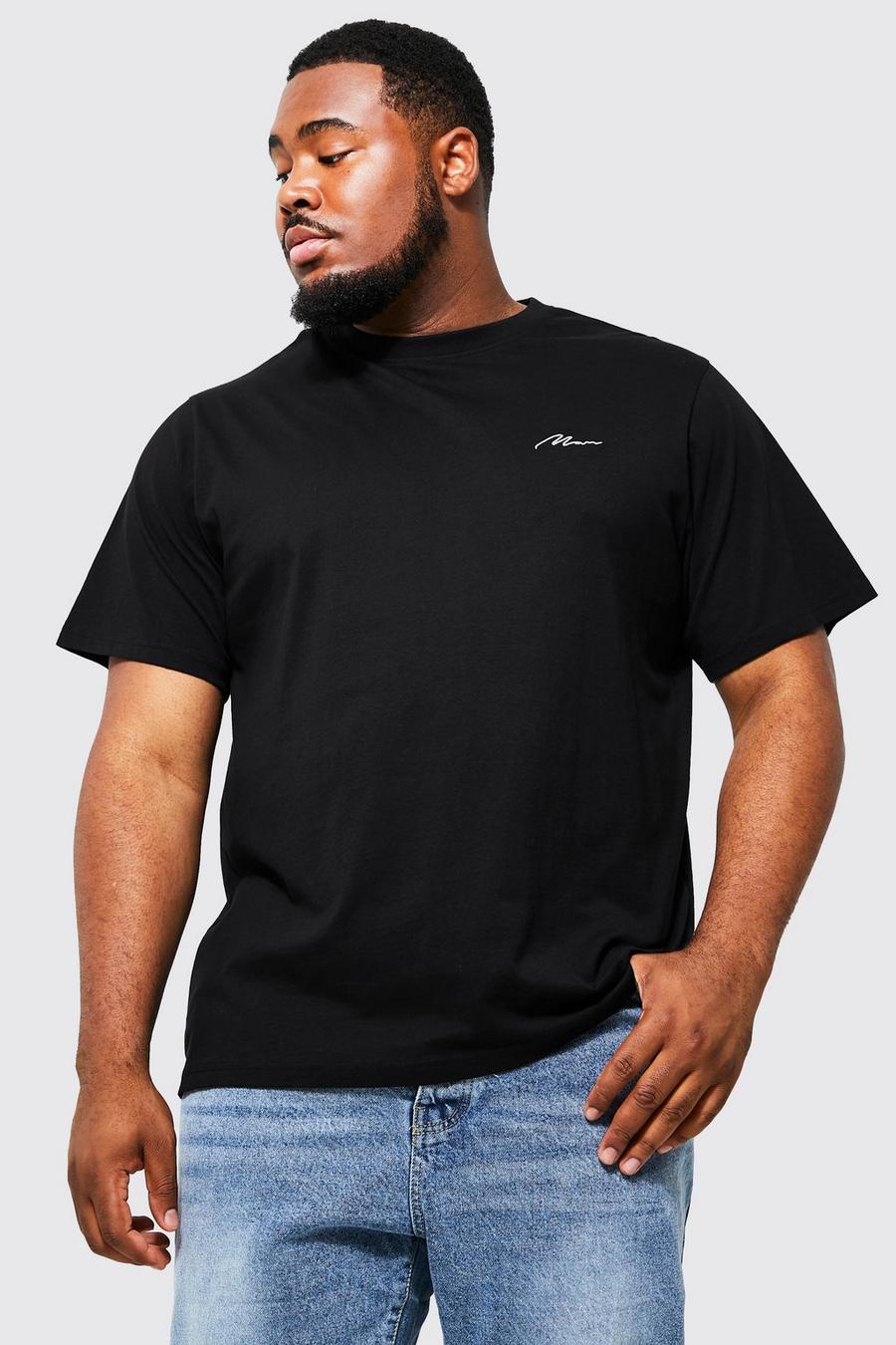 T-shirt Plus Size con logo e scritta Man, Black nero