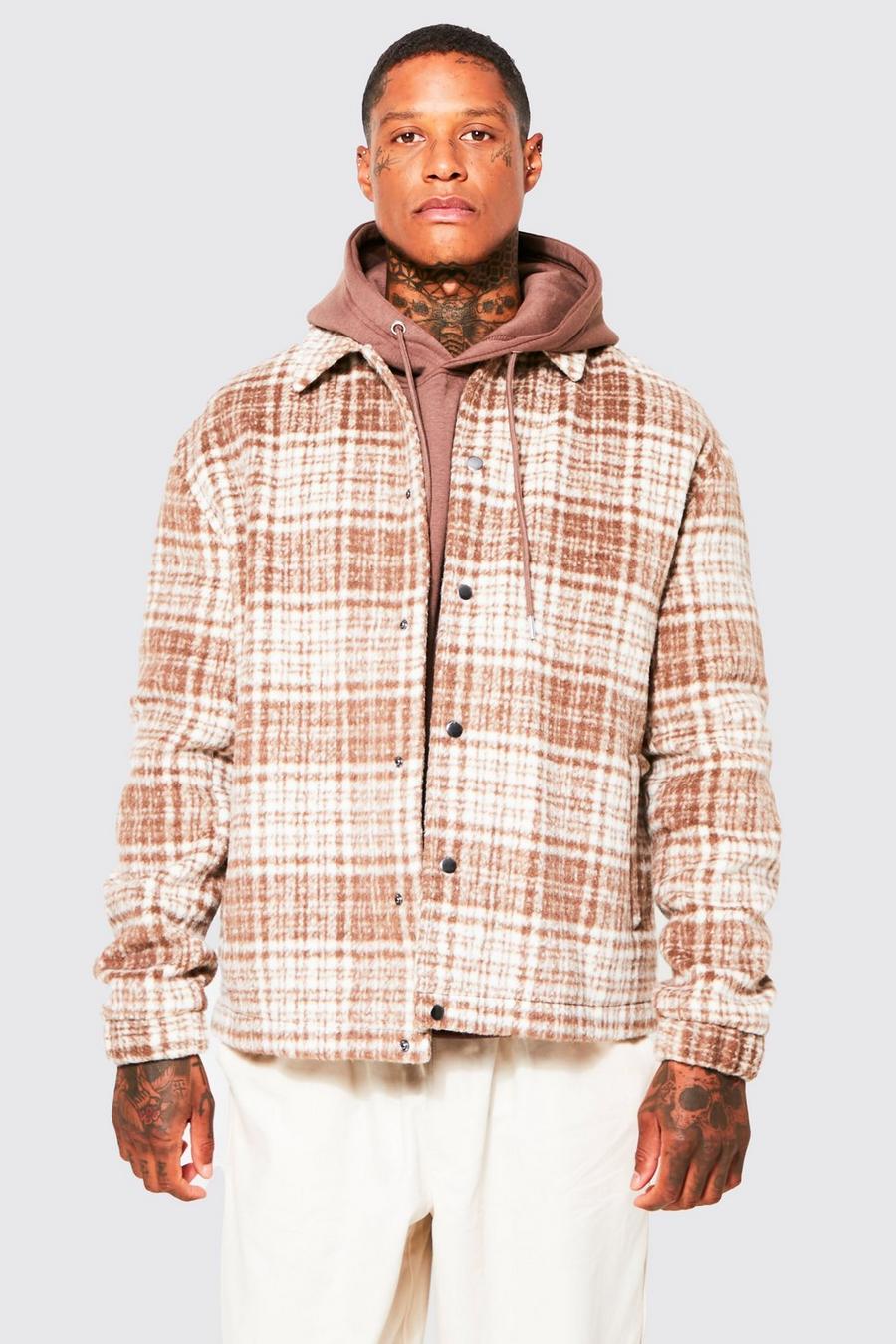 Camel beige Oversized Wool Look Check Drawcord Coach Jacket image number 1