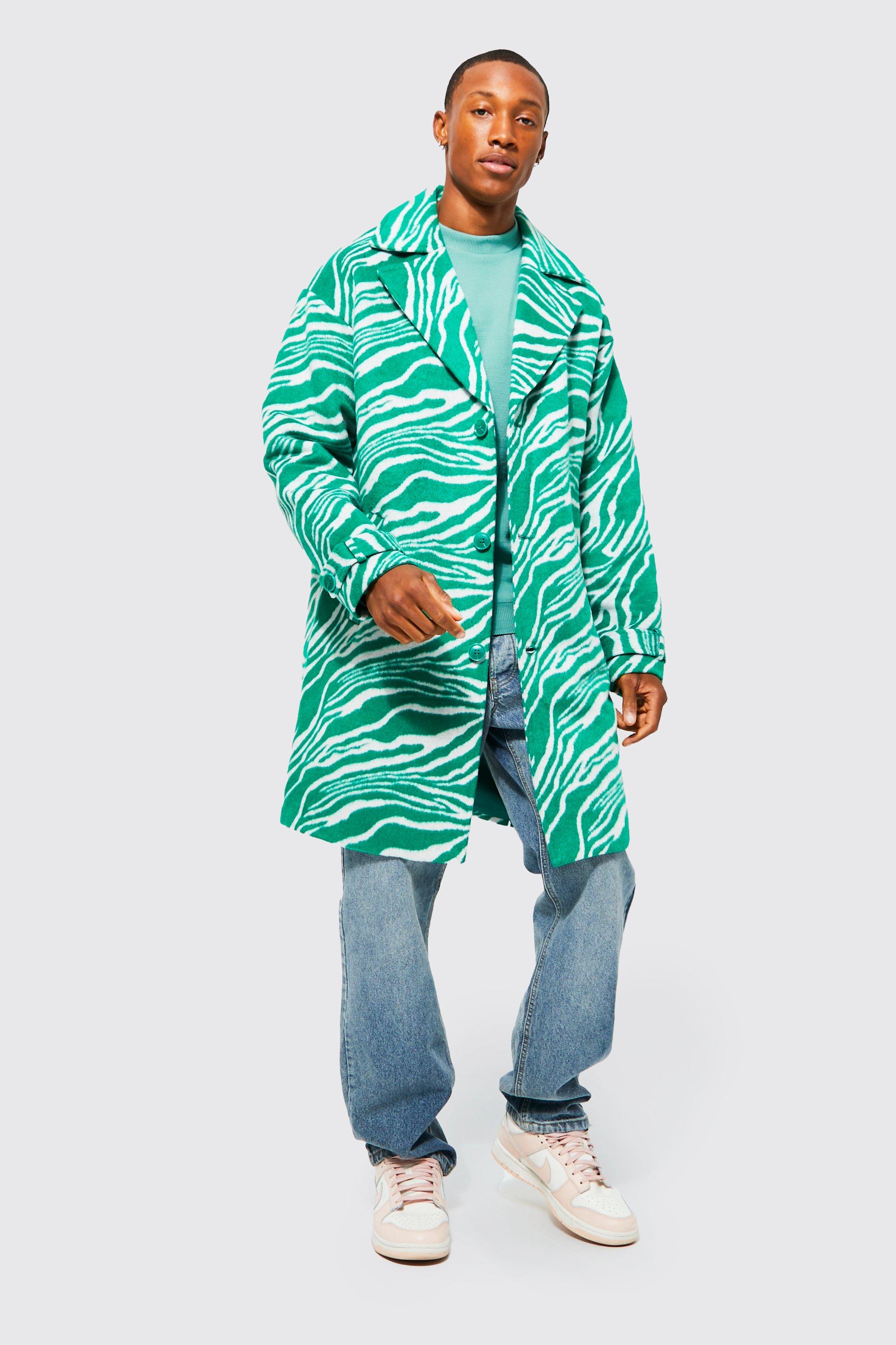 Green animal print coat clearance
