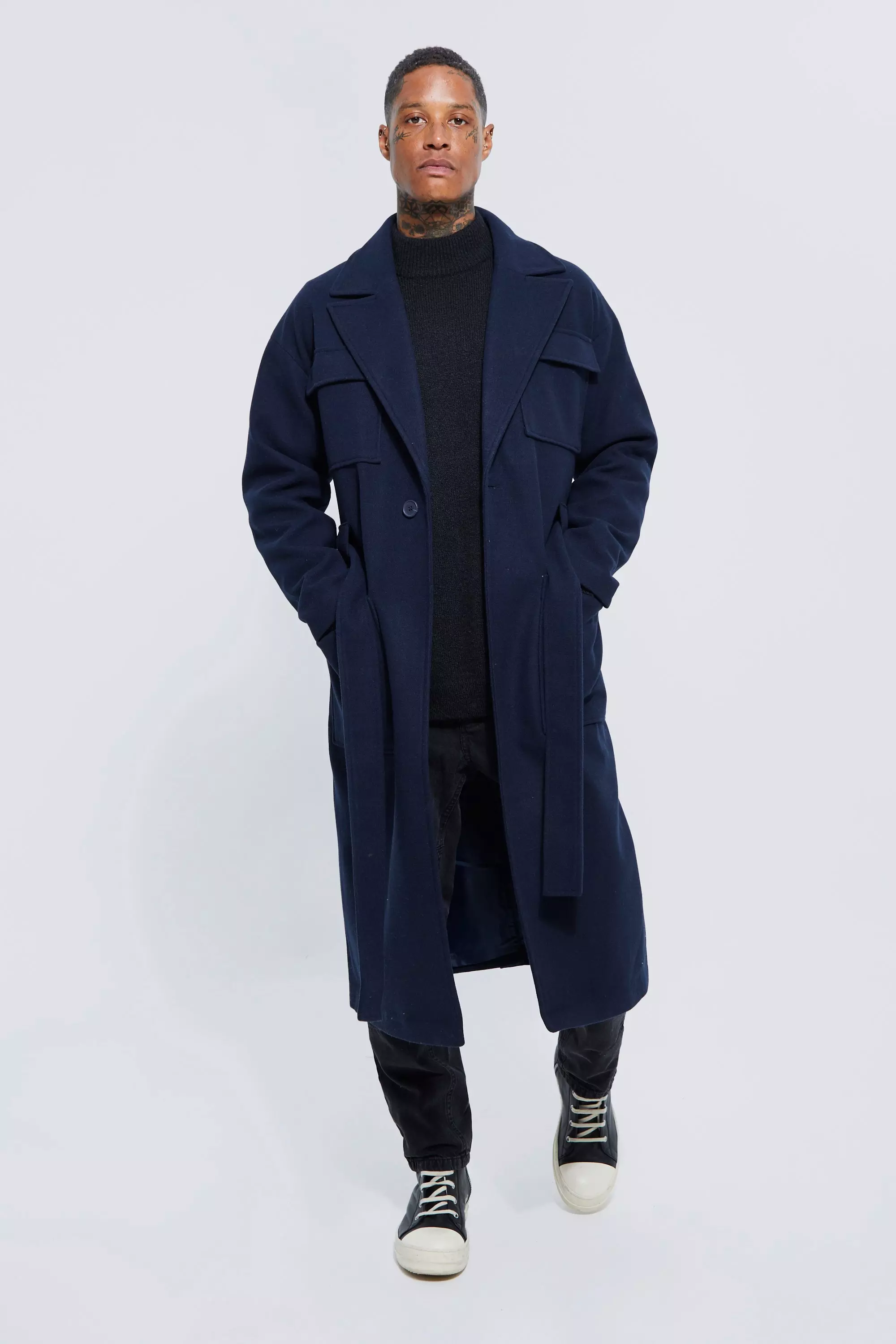 Mens clearance belted overcoat