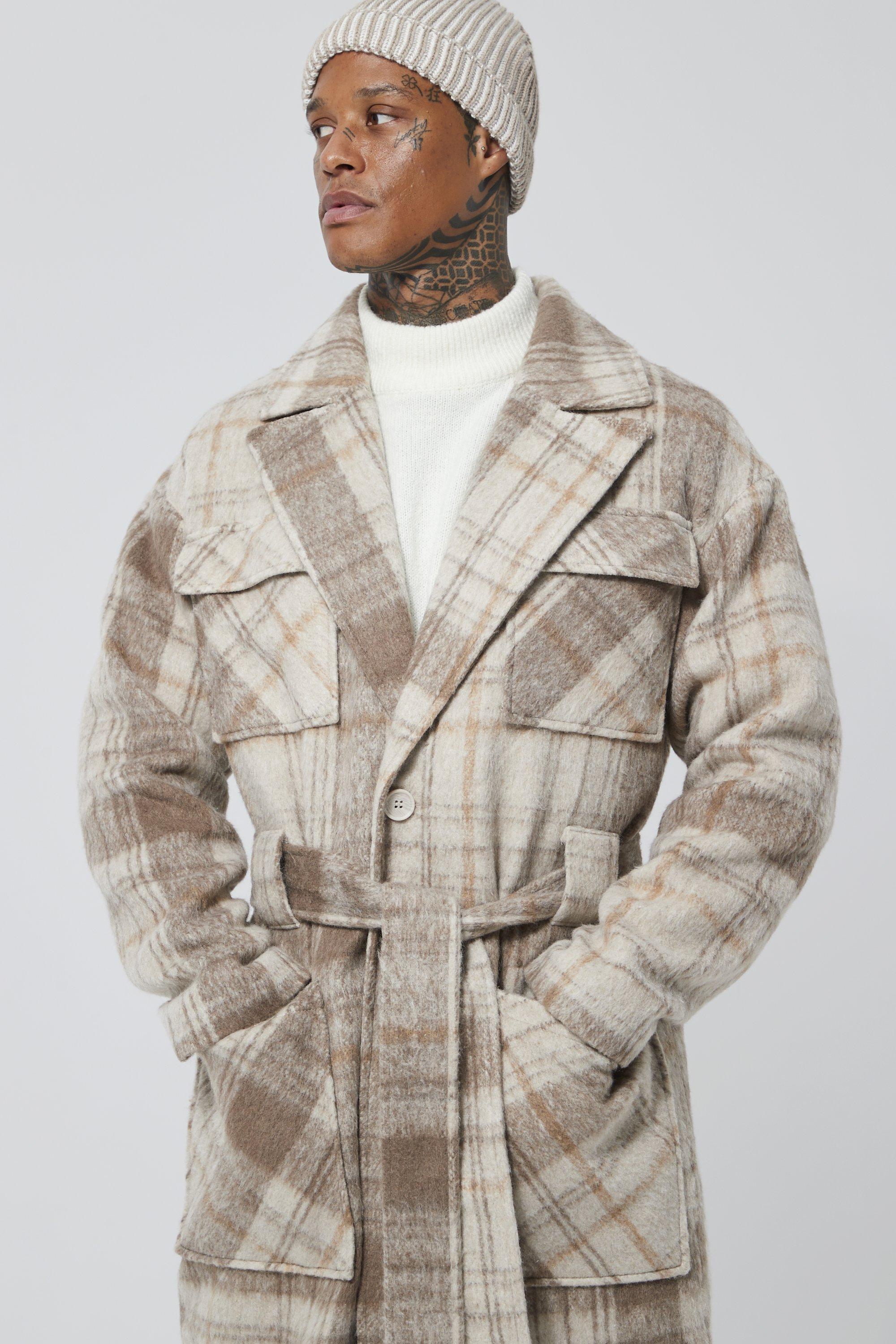 Mens wool cheap check coat