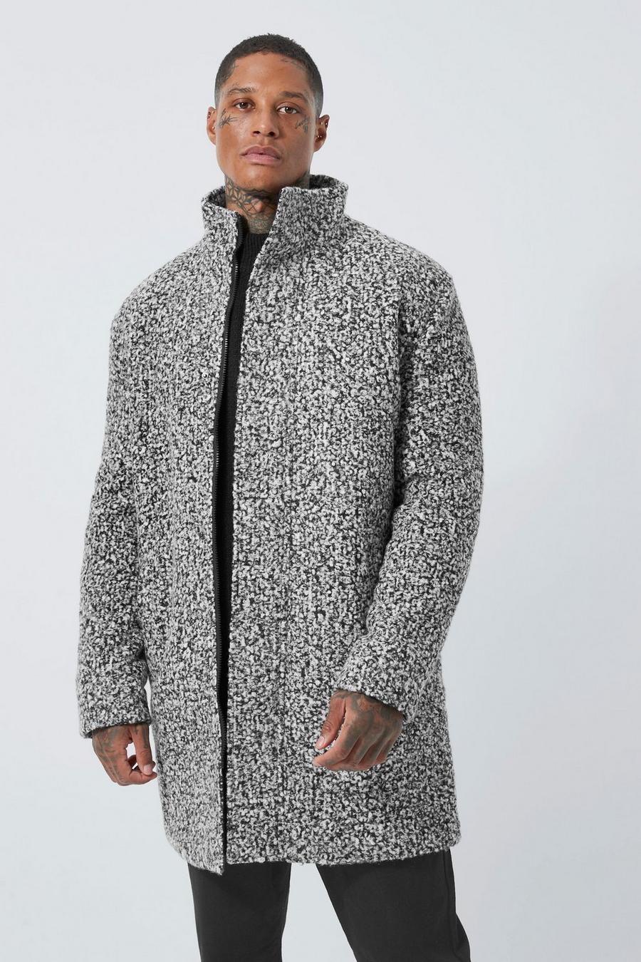 Grey grigio Wool Concealed Placket Funnel Neck Jacket