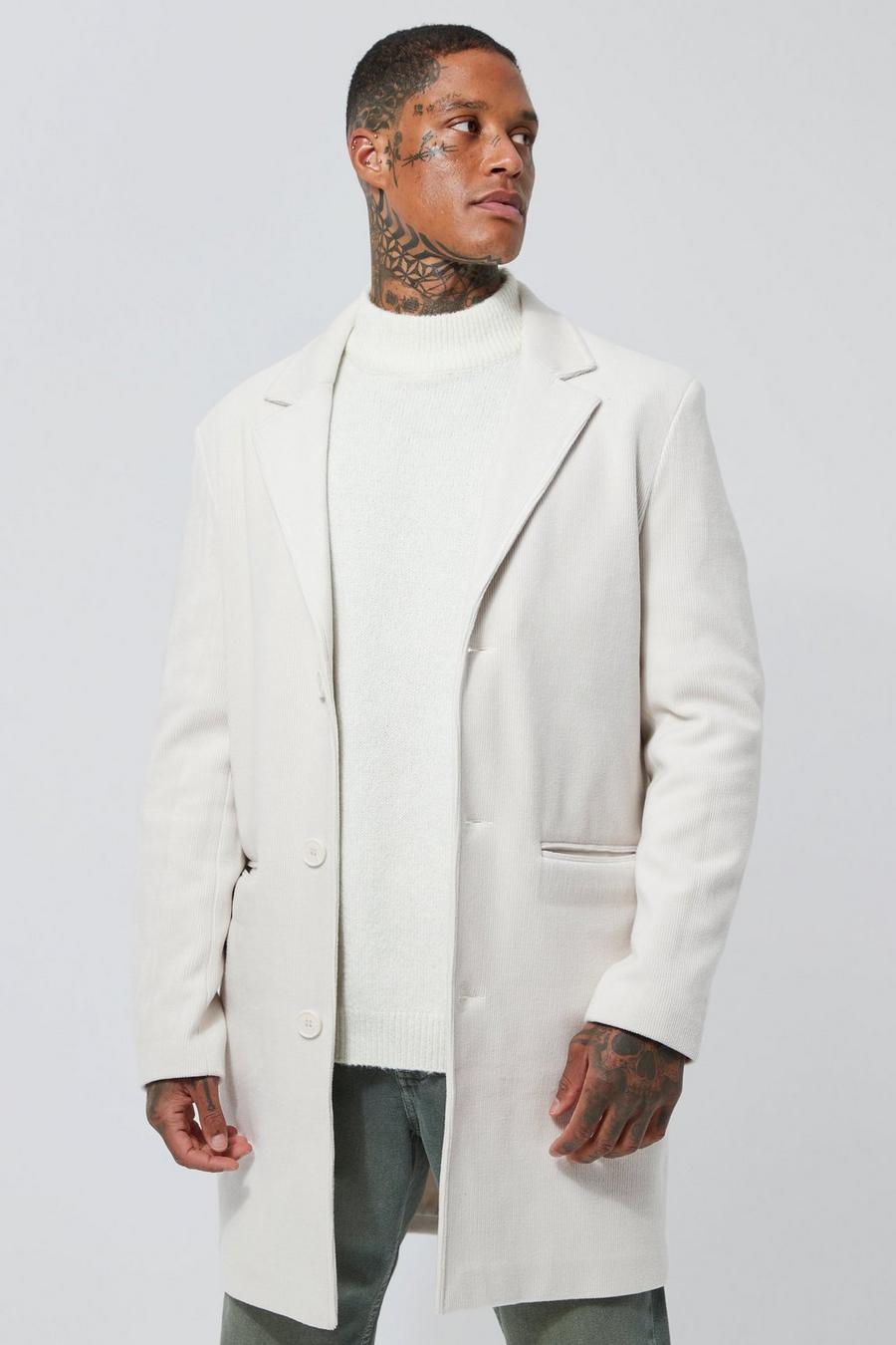 Abrigo efecto lana de terciopelo y pana con botonadura, White image number 1