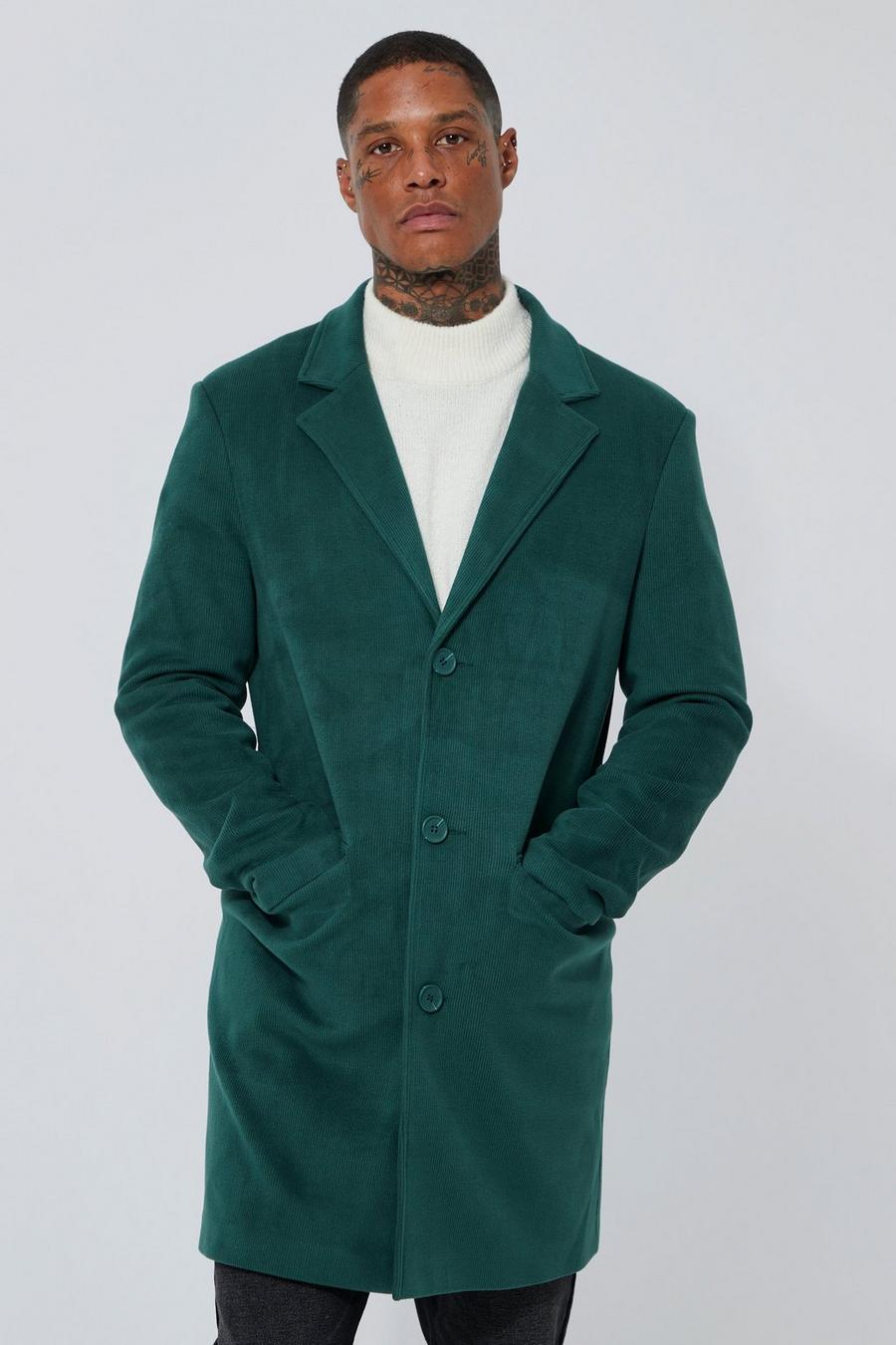 Abrigo efecto lana de terciopelo y pana con botonadura, Forest verde image number 1
