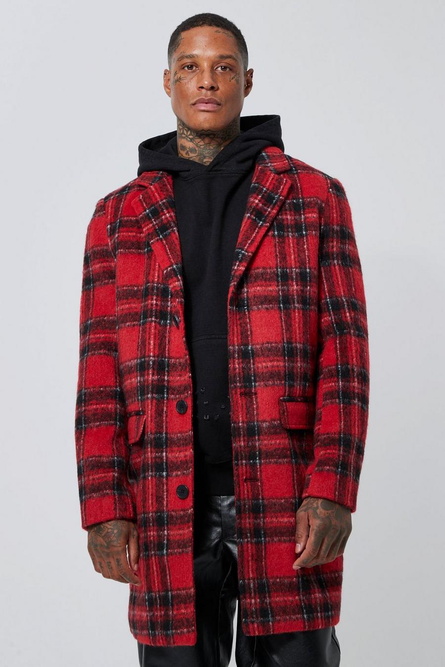 Red rojo Wool Look Check Single Breasted Overcoat image number 1