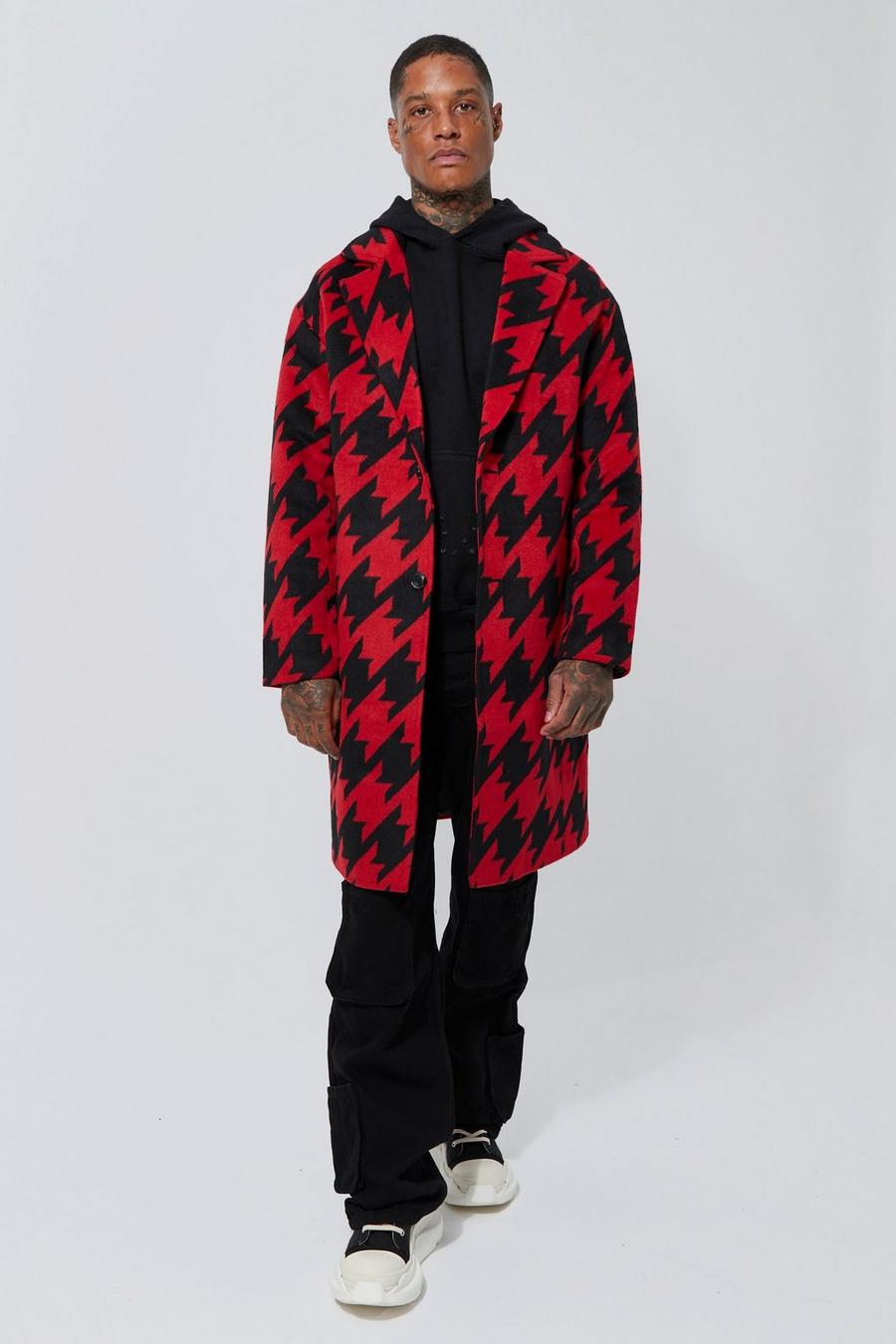 Red Wool Look Large Scale Dogtooth Overcoat image number 1