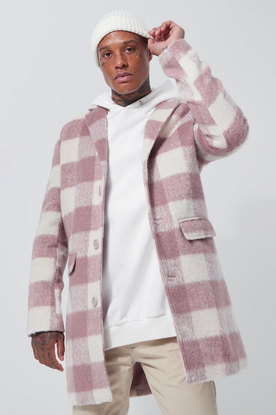 Pink Wool Look Check Single Breasted Overcoat image number 1