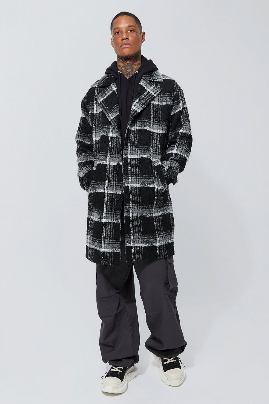 Manteau effet laine à carreaux, Black image number 1