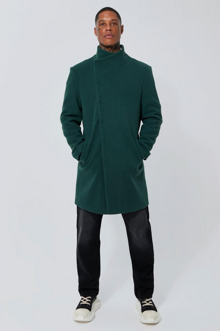 Forest grön Funnel Neck Wool Look Overcoat
