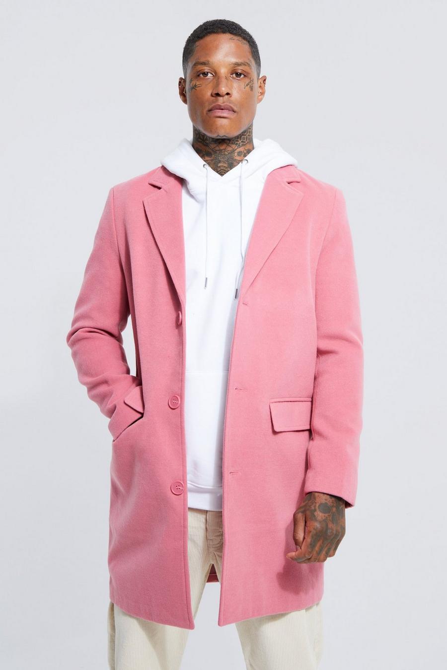 Pink Single Breasted Wool Mix Overcoat image number 1
