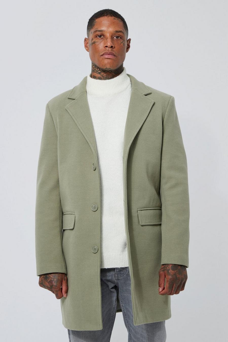 Sage vert Single Breasted Wool Mix Overcoat