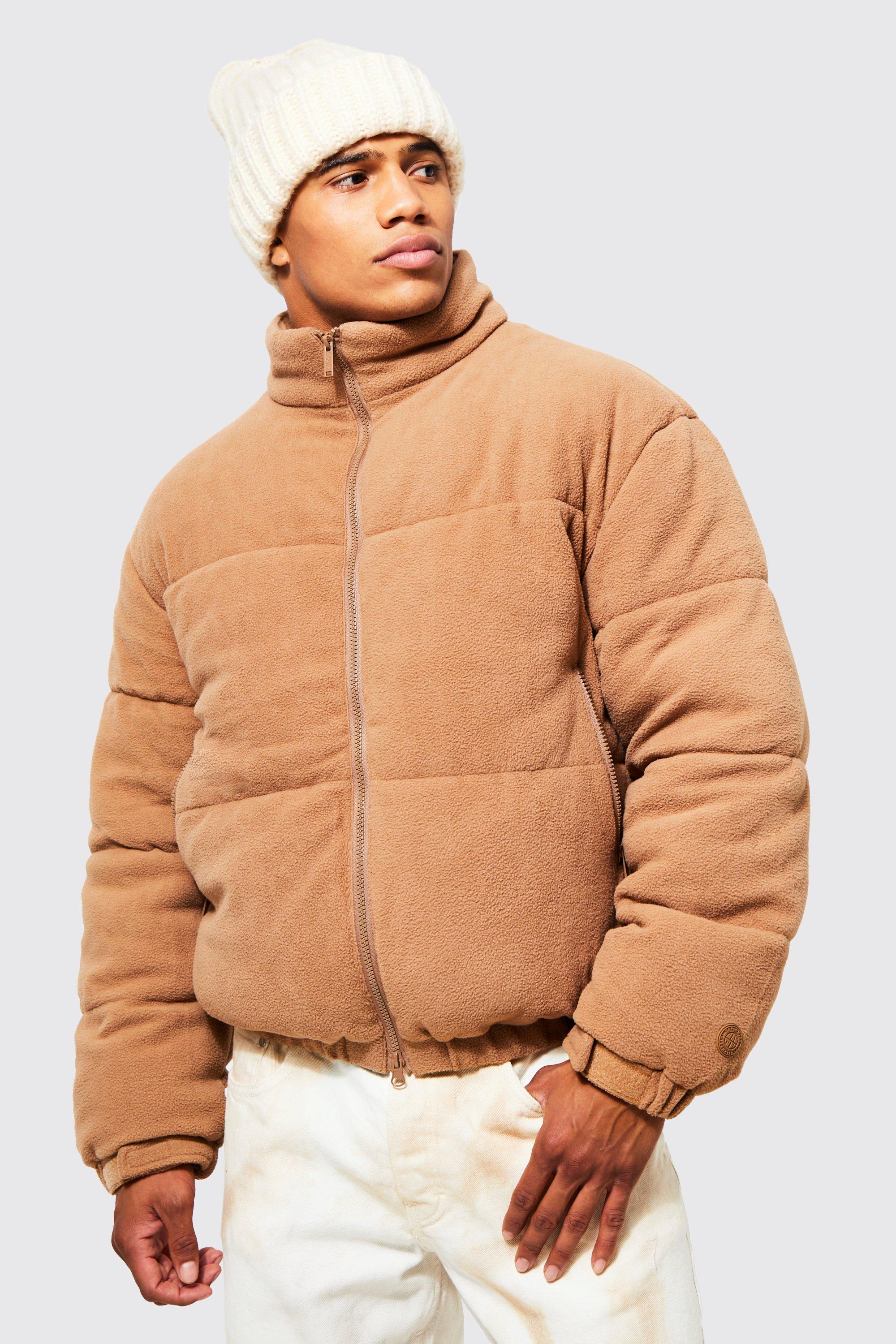 Tan fleece hot sale jacket mens