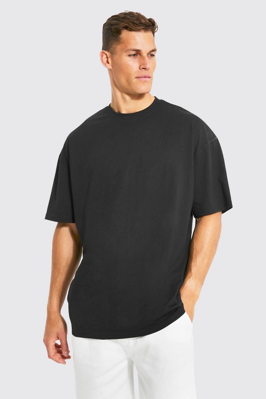 Black Tall Oversized Basic Crew Neck T-shirt image number 1