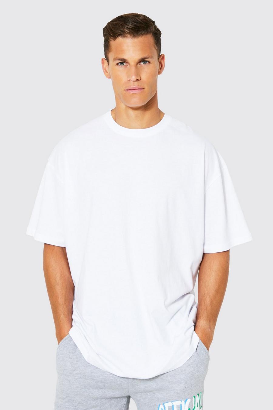 White Tall Oversized Basic T-Shirt Met Crewneck image number 1