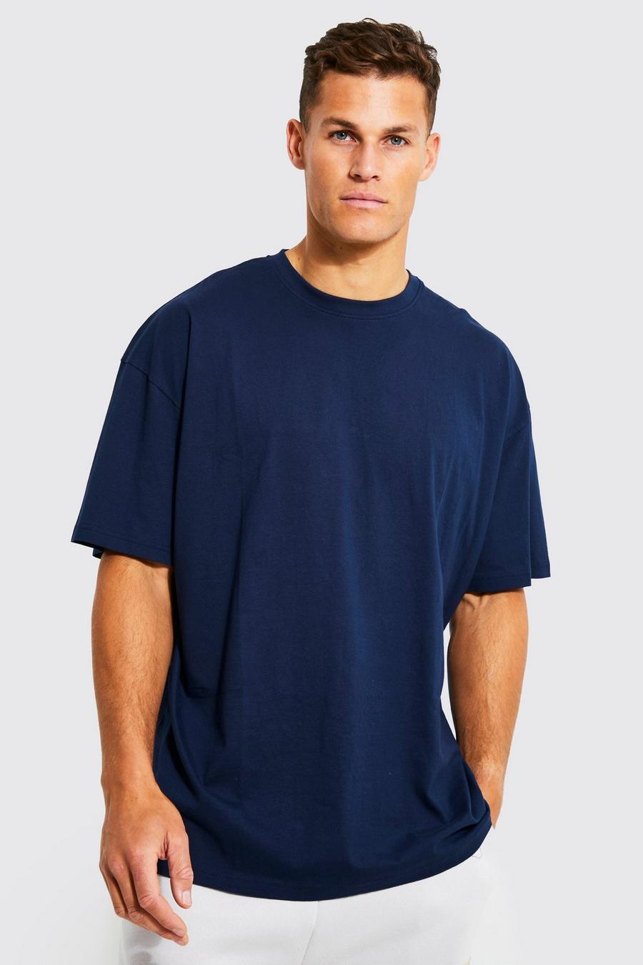 Navy Tall Oversized Basic T-Shirt Met Crewneck image number 1
