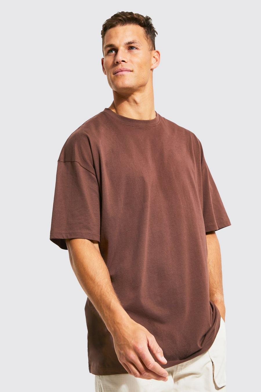 Chocolate brun Tall Oversized Basic Crew Neck T-shirt image number 1
