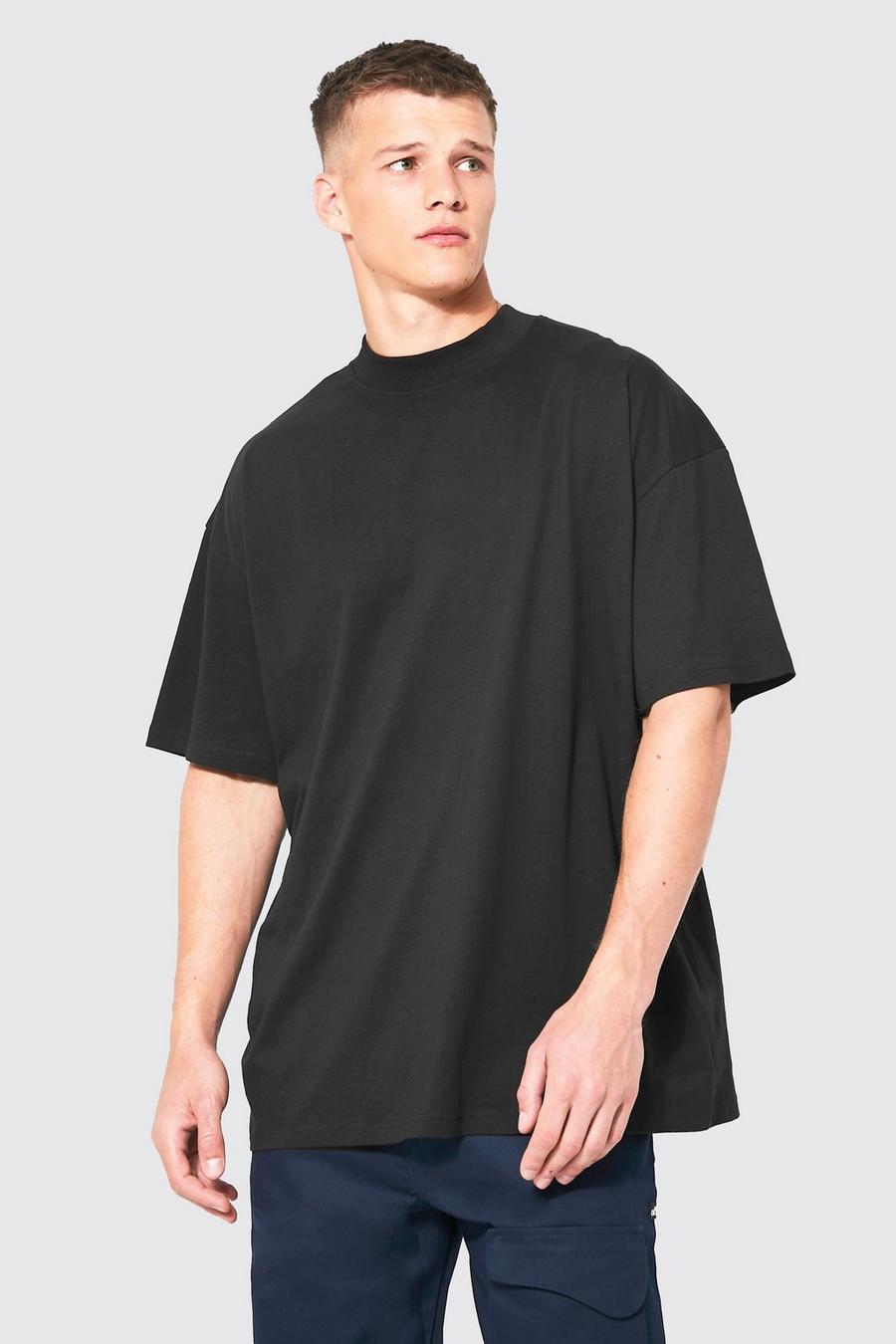 Black Tall Extended Neck Basic Oversized  T-shirt