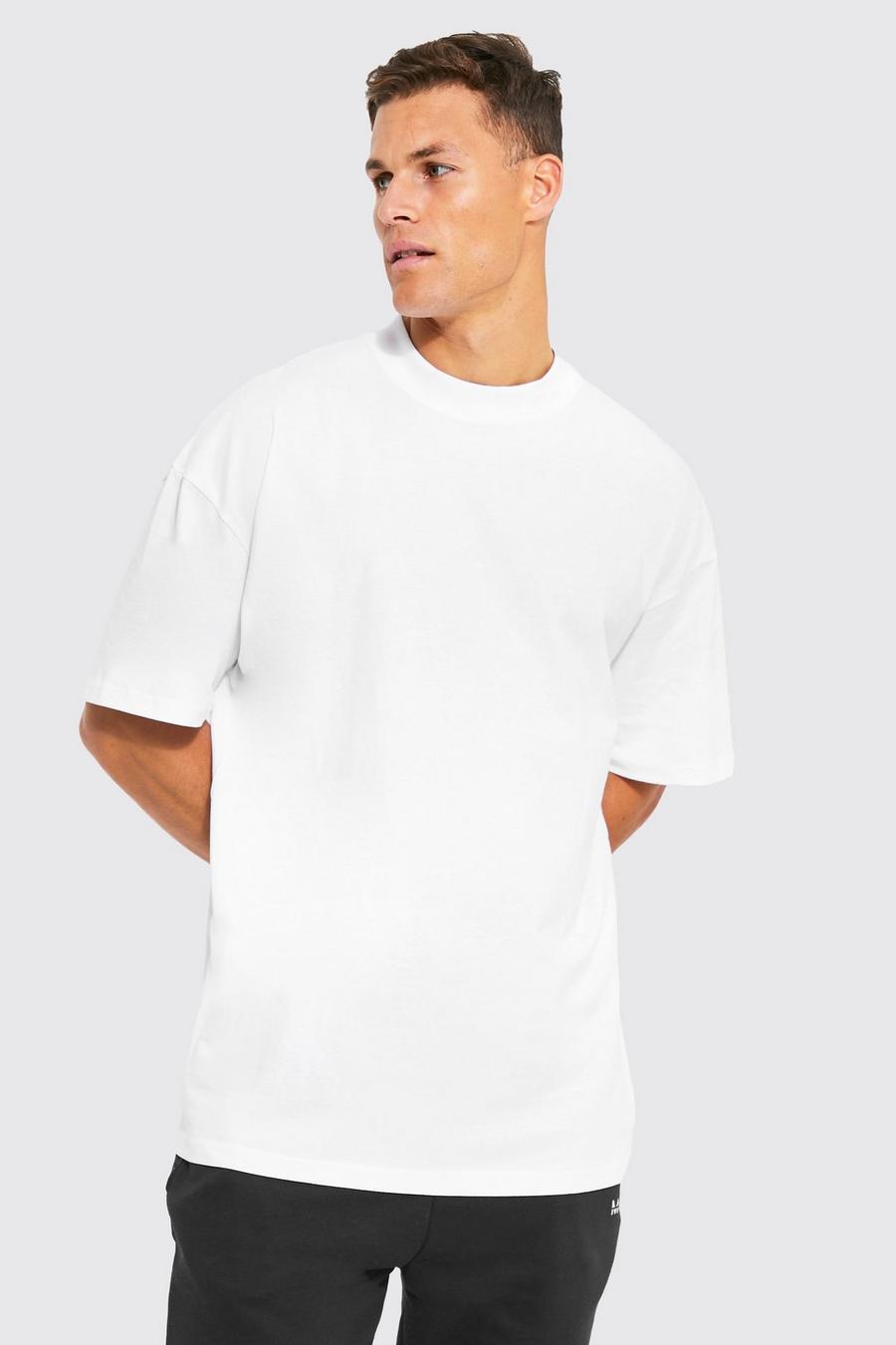 White Tall Extended Neck Basic Oversized  T-shirt image number 1