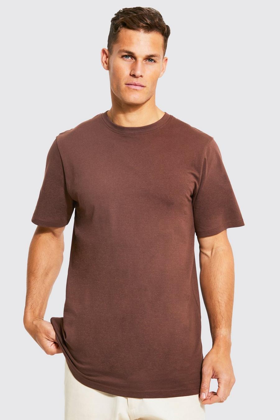 Chocolate Tall Basic Longline Crew Neck T-shirt image number 1