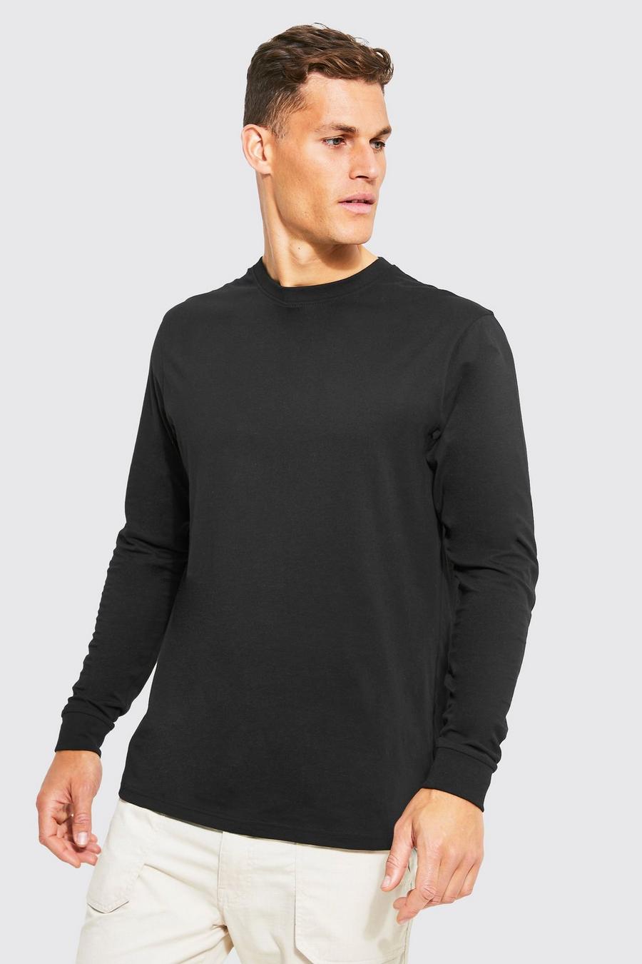 Black schwarz Tall Long Sleeve Basic Crew Neck T-shirt