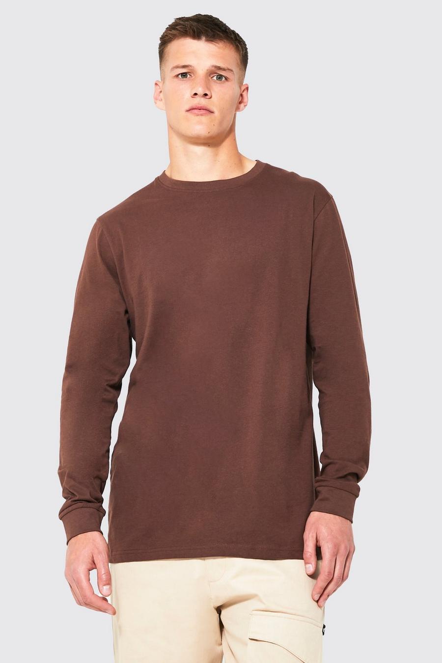 Chocolate Tall Long Sleeve Basic Crew Neck T-shirt image number 1