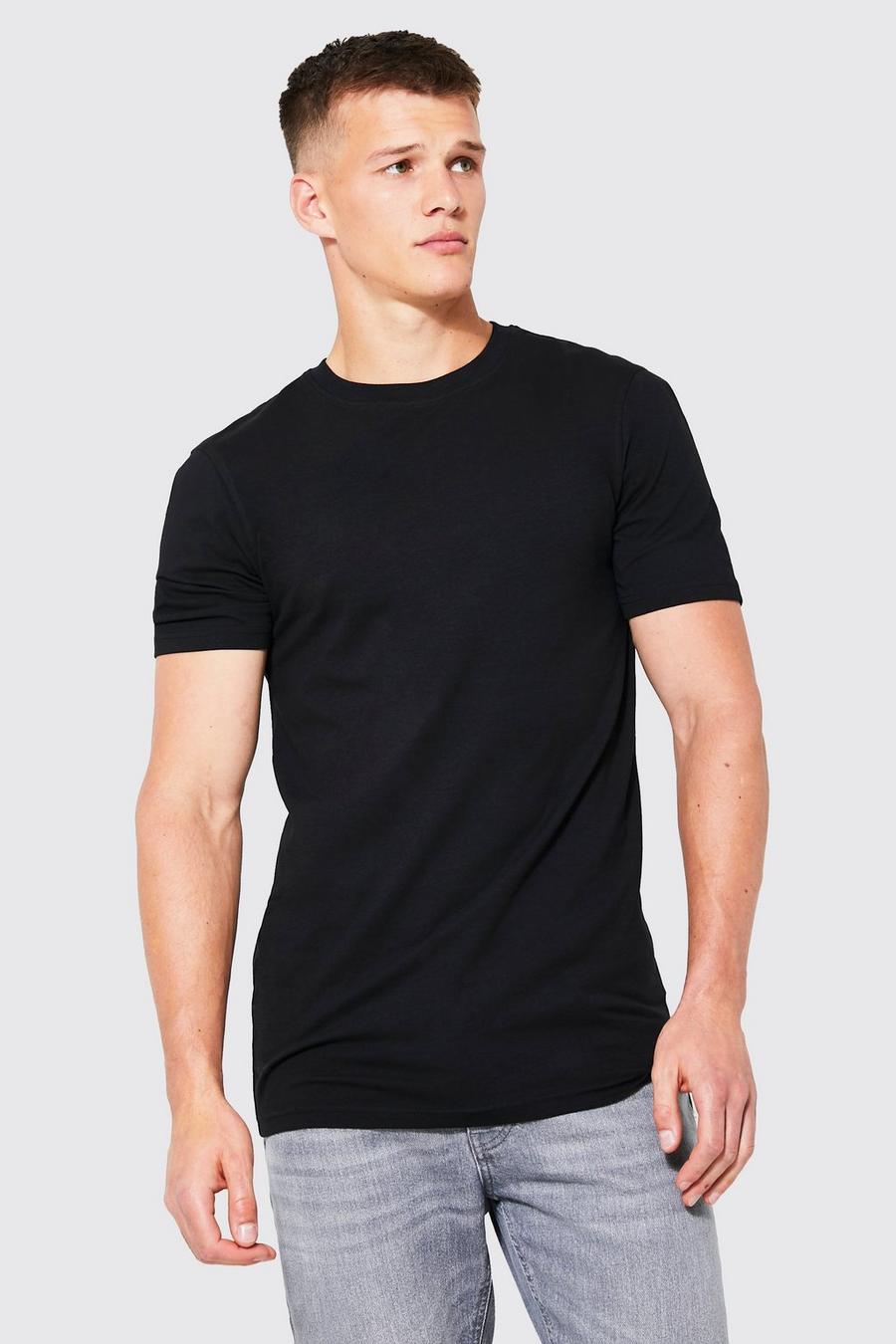 Black Tall Muscle fit t-shirt med rund hals image number 1