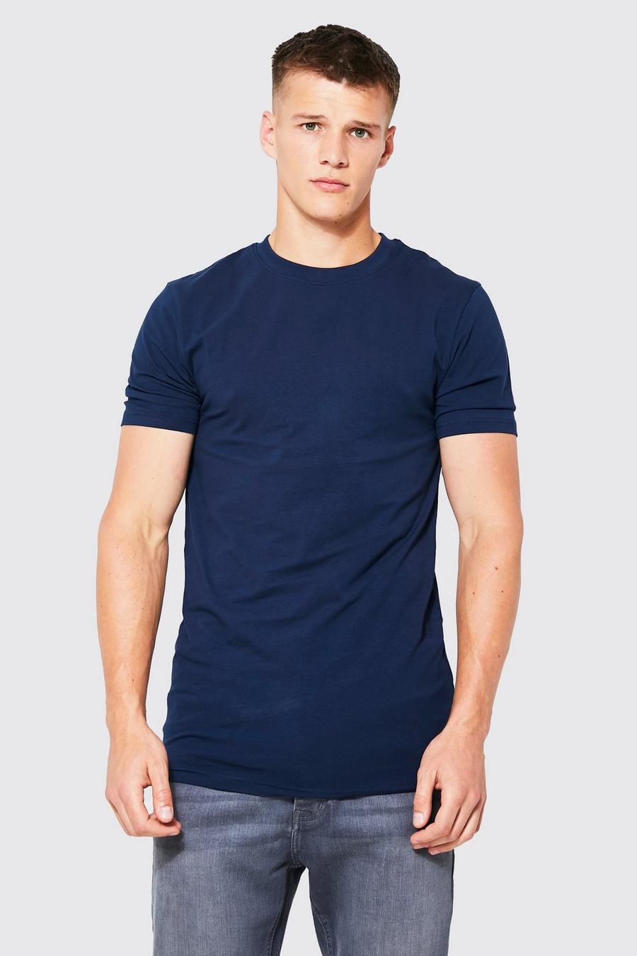 Navy Tall Basic Muscle Fit T-Shirt Met Crewneck image number 1