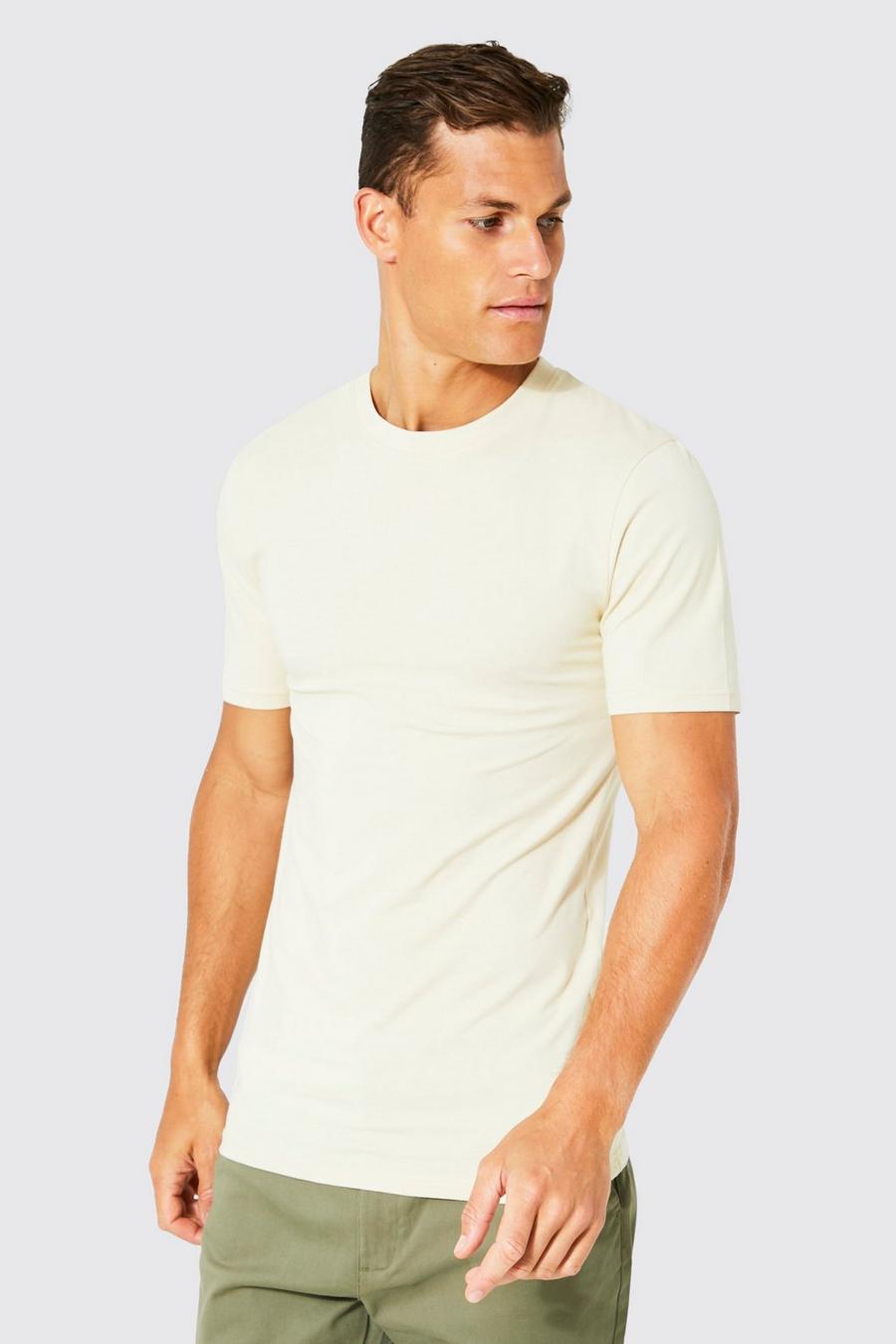 Sand beige Tall - T-shirt i muscle fit med rund hals image number 1