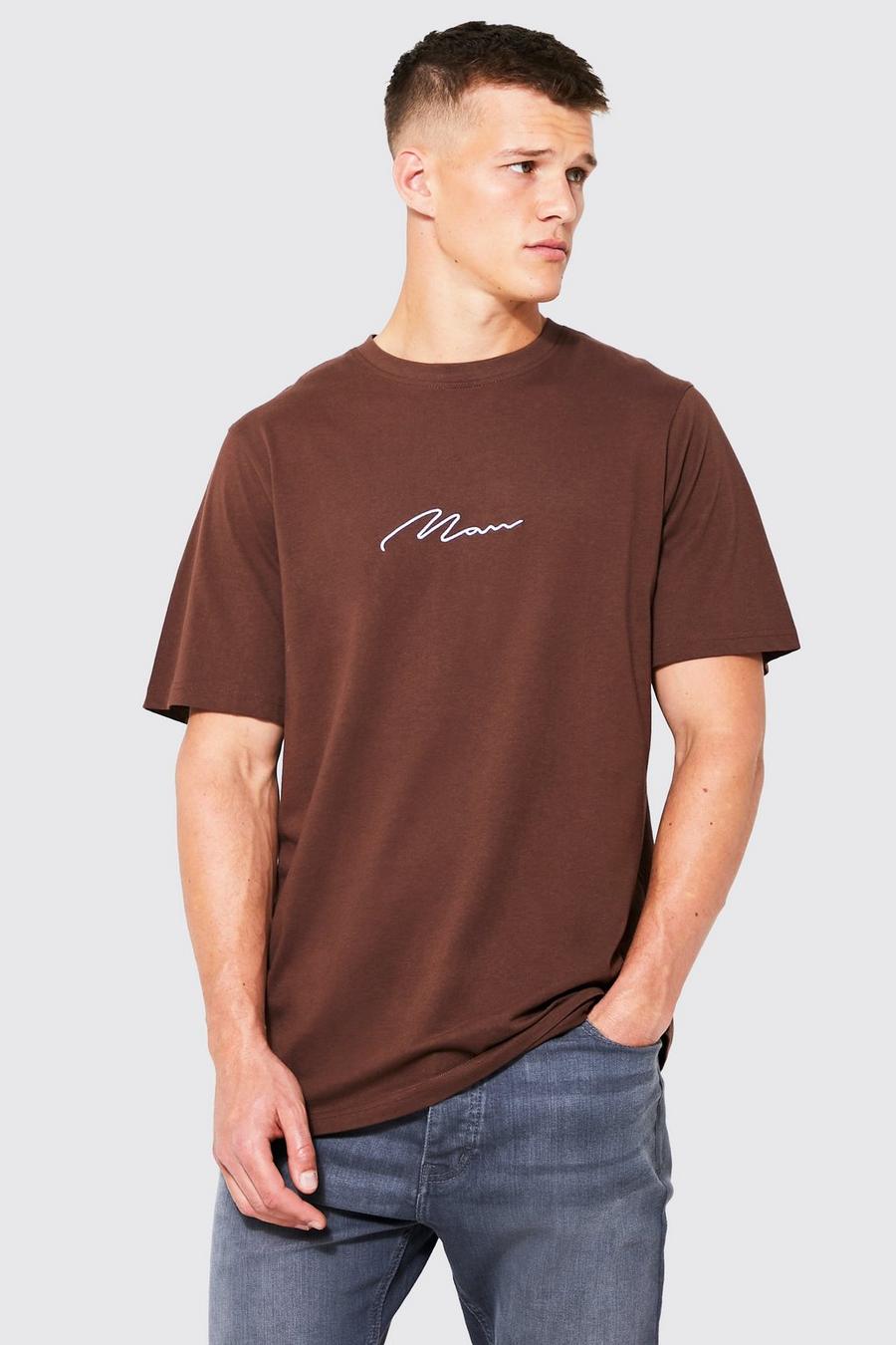 Tall - T-shirt à inscription - MAN, Chocolate brown