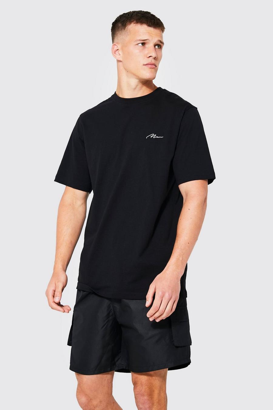 T-shirt Tall con logo e scritta Man, Black nero