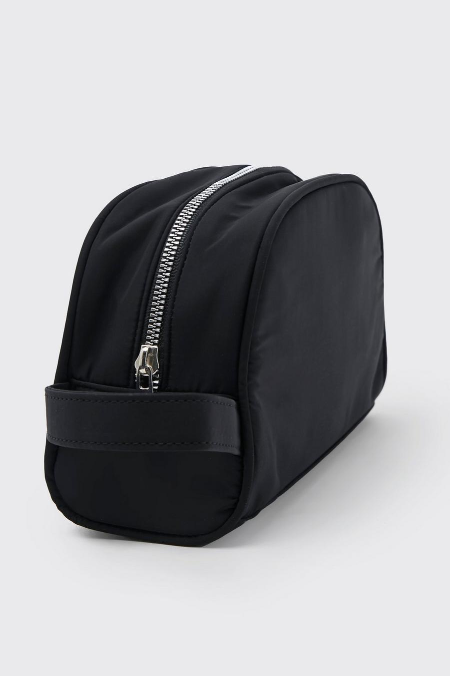 Black 2 Compartment Nylon Wash Bag