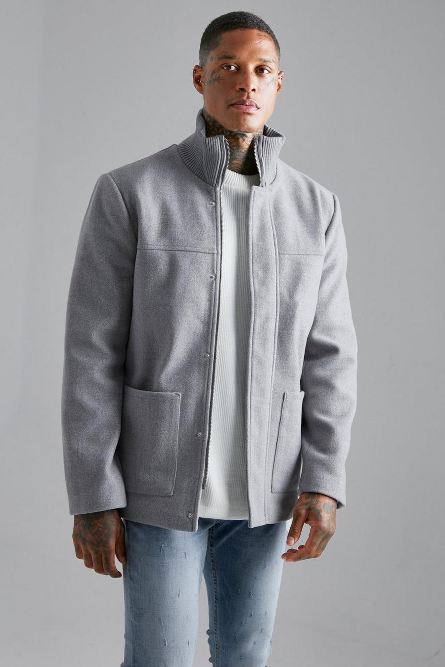 Grey marl grå Wool Look Funnel Neck Jacket